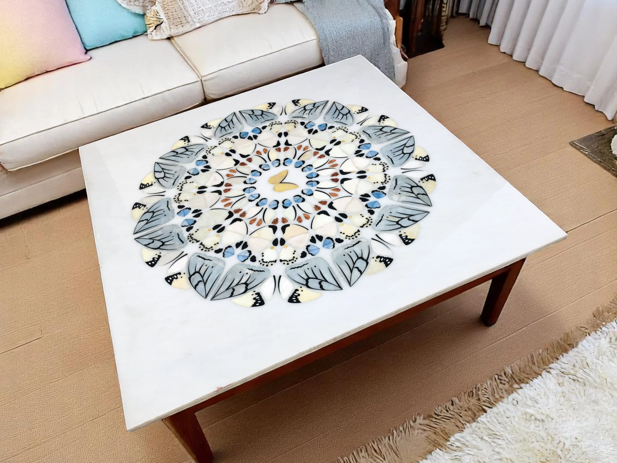 Square Marble Top Hallway Table : Semi Precious Gemstone Inlaid Art, Holiday Gift